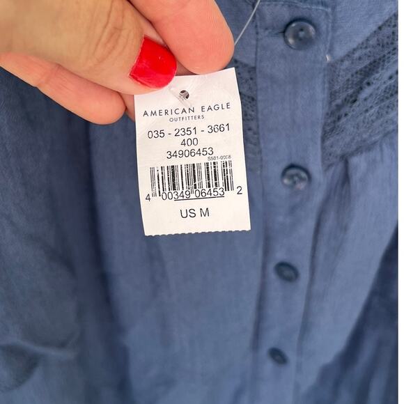 NWT American Eagle Ruffle Bohemian Top - Size Medium, Navy Blue - Picture 5 of 9